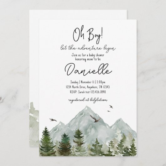Waterverf Avontuur Bos Baby shower Uitnodiging (Voorkant / Achterkant)
