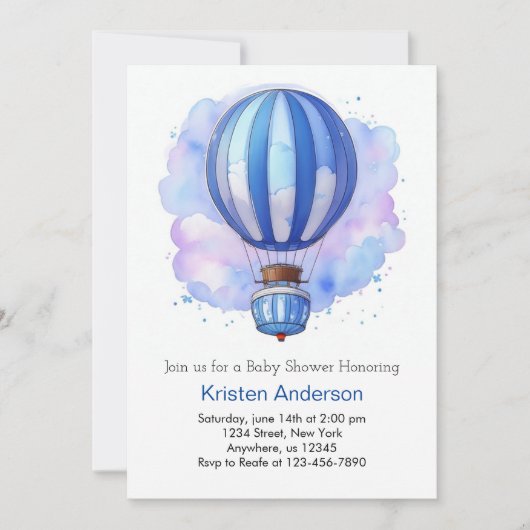 Waterverf Avontuur Hete Luchtballon Baby shower Kaart (Voorkant)