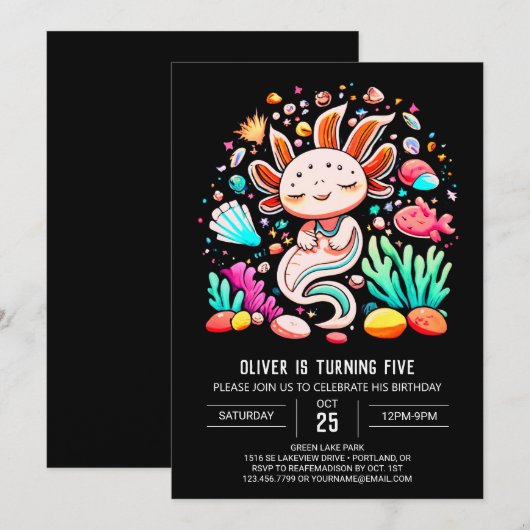 Waterverf Axolotl Pastel Verjaardag Kaart (Voorkant / Achterkant)