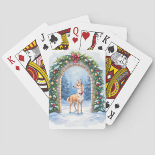 Waterverf Azawakh Besneeuwde Stenen Boog Kerstmis Pokerkaarten