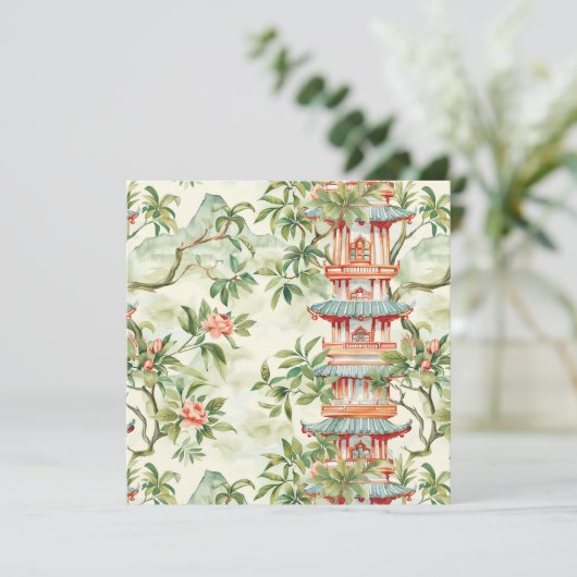 Waterverf Aziatische Pagode in Verdant Landschap ( (Staand voorkant)