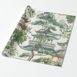 Waterverf Aziatische Pagode in Verdant Landschap ( Cadeaupapier