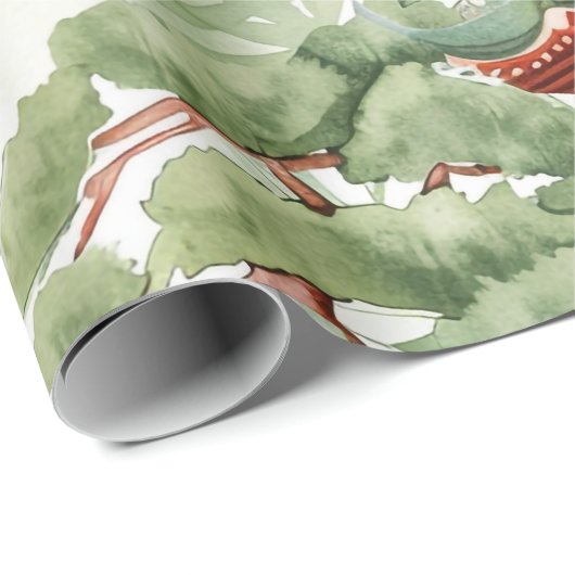 Waterverf Aziatische Pagode in Verdant Landschap ( Cadeaupapier (Rol Hoek)