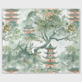 Waterverf Aziatische Pagode in Verdant Landschap ( Cadeaupapier (Vlak)