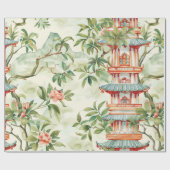 Waterverf Aziatische Pagode in Verdant Landschap ( Cadeaupapier (Vlak)