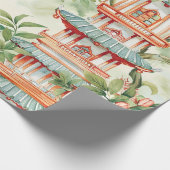 Waterverf Aziatische Pagode in Verdant Landschap ( Cadeaupapier (Hoek)