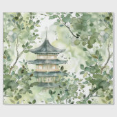 Waterverf Aziatische Pagode in Verdant Landschap ( Cadeaupapier (Vlak)