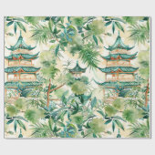 Waterverf Aziatische Pagode in Verdant Landschap ( Cadeaupapier (Vlak)