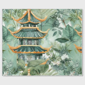 Waterverf Aziatische Pagode in Verdant Landschap ( Cadeaupapier (Vlak)