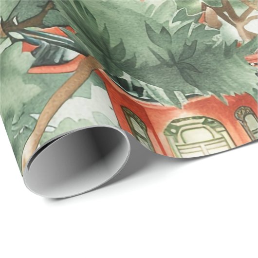 Waterverf Aziatische Pagode in Verdant Landschap ( Cadeaupapier (Rol Hoek)