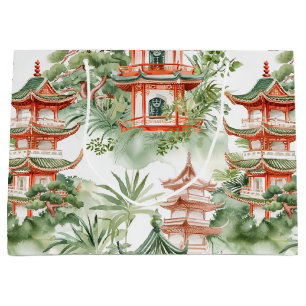 Waterverf Aziatische Pagode in Verdant Landschap ( Groot Cadeauzakje
