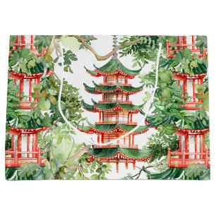 Waterverf Aziatische Pagode in Verdant Landschap ( Groot Cadeauzakje