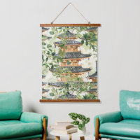 Waterverf Aziatische Pagode in Verdant Landschap (