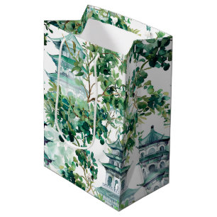 Waterverf Aziatische Pagode in Verdant Landschap ( Medium Cadeauzakje