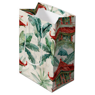 Waterverf Aziatische Pagode in Verdant Landschap ( Medium Cadeauzakje