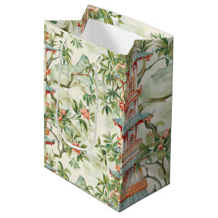 Waterverf Aziatische Pagode in Verdant Landschap ( Medium Cadeauzakje