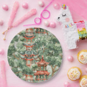 Waterverf Aziatische Pagode in Verdant Landschap ( Papieren Bordje (Feest)