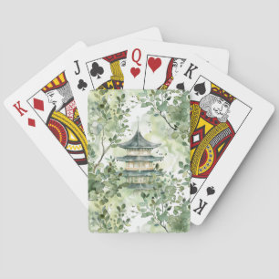 Waterverf Aziatische Pagode in Verdant Landschap ( Pokerkaarten
