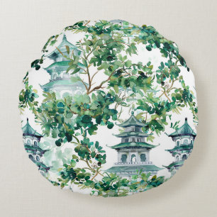 Waterverf Aziatische Pagode in Verdant Landschap ( Rond Kussen