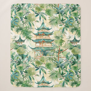 Waterverf Aziatische Pagode in Verdant Landschap ( Sherpa Deken