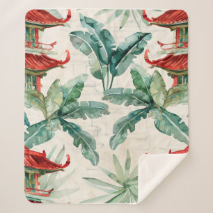 Waterverf Aziatische Pagode in Verdant Landschap ( Sherpa Deken