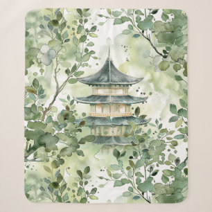 Waterverf Aziatische Pagode in Verdant Landschap ( Sherpa Deken