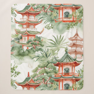 Waterverf Aziatische Pagode in Verdant Landschap ( Sherpa Deken