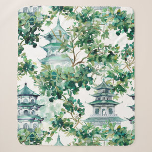 Waterverf Aziatische Pagode in Verdant Landschap ( Sherpa Deken