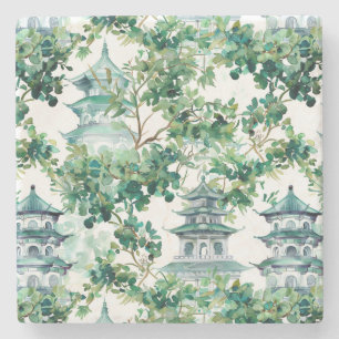 Waterverf Aziatische Pagode in Verdant Landschap ( Stenen Onderzetter