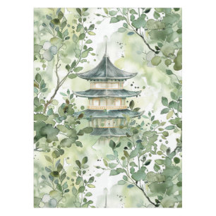 Waterverf Aziatische Pagode in Verdant Landschap ( Tafelkleed