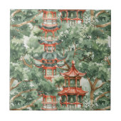Waterverf Aziatische Pagode in Verdant Landschap ( Tegeltje (Voorkant)