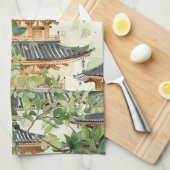 Waterverf Aziatische Pagode in Verdant Landschap ( Theedoek (Quarter Fold)