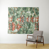 Waterverf Aziatische Pagode in Verdant Landschap ( Wandkleed (In Situ (horizontaal))