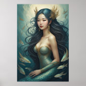Waterverf Aziatische zeemeermin Poster (Voorkant)