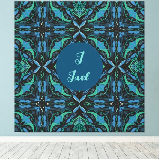 Waterverf Azulejo Black Spaans gepersonaliseerd Canvas Afdruk (Insitu (Houten vloer))