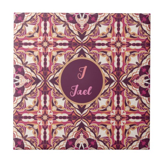 Waterverf Azulejo Red Spaans gepersonaliseerd Tegeltje (Voorkant)