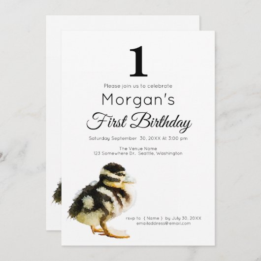 Waterverf Baby 1e verjaardag Uitnodiging (Voorkant / Achterkant)