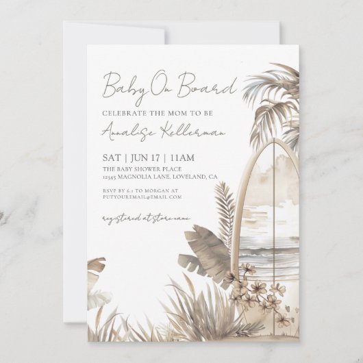 Waterverf Baby aan boord van het Beach Baby shower Kaart (Voorkant)