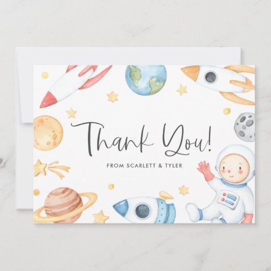 Waterverf Baby Astronaut Space Theme Baby shower Bedankkaart (Voorkant)