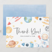 Waterverf Baby Astronaut Space Theme Baby shower Bedankkaart (Voorkant / Achterkant)
