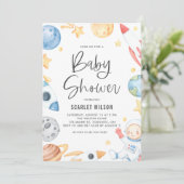 Waterverf Baby Astronaut Space Theme Baby shower Kaart (Staand voorkant)