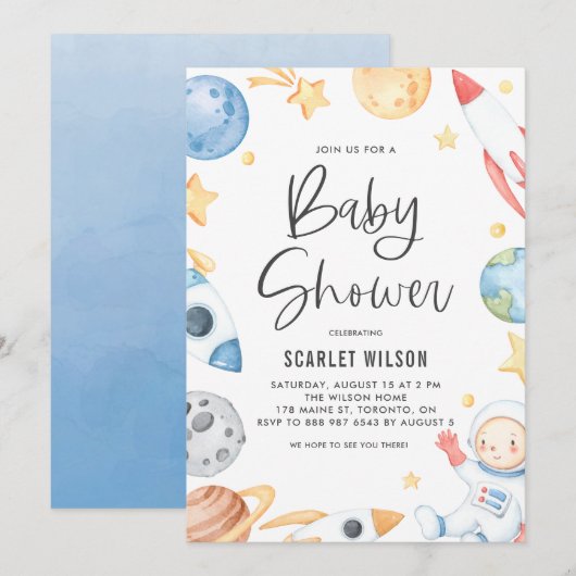 Waterverf Baby Astronaut Space Theme Baby shower Kaart (Voorkant / Achterkant)