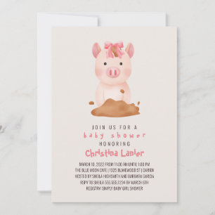 Waterverf Baby baby Pig Cute Whimsical Kaart