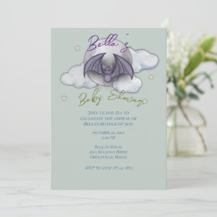 Waterverf Baby Bat Baby shower Uitnodiging
