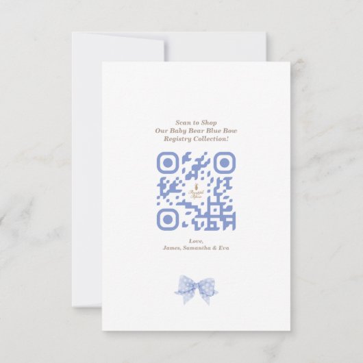 Waterverf Baby Beer Blue Bow QR Code Registry Aankondiging (Achterkant)