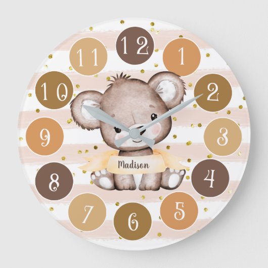 Waterverf Baby Beer Geslacht Neutraal Grote Klok (Voorkant)