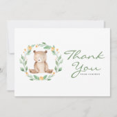 Waterverf Baby Beer Greenery Wreath Baby shower Bedankkaart (Voorkant)