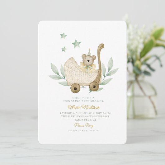 Waterverf Baby Beer Plant Bloem Baby shower Kaart (Staand voorkant)