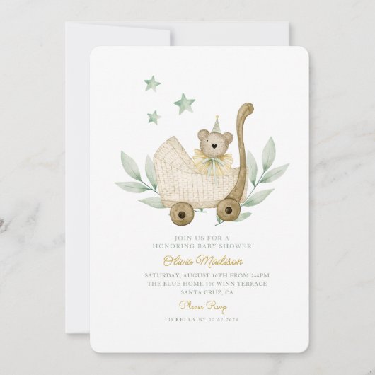 Waterverf Baby Beer Plant Bloem Baby shower Kaart (Voorkant)