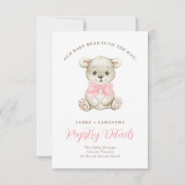 Waterverf Baby Beer Roze Bow Gift Registry Aankondiging